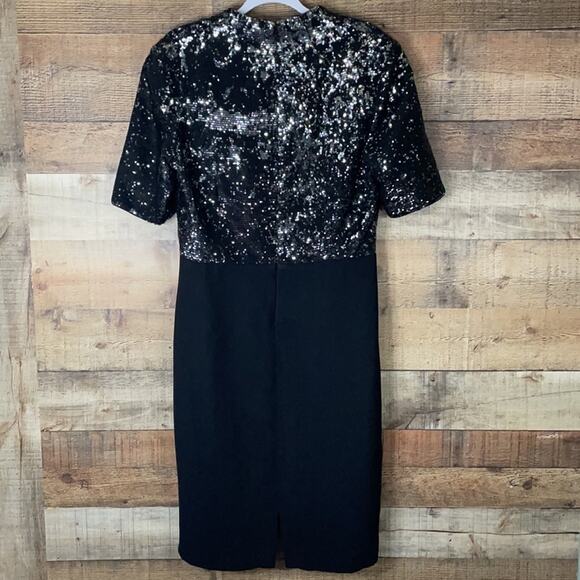 Badgley Mischka Black Sequin V-Neck Short Sleeve Shift Dress SZ 12 - Picture 5 of 9